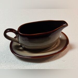Sango Two-Tone Brown and Cream Gravy Boat with Saucer